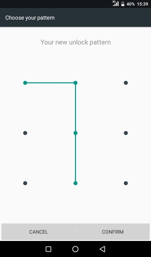 Draw the unlock pattern again and select CONFIRM