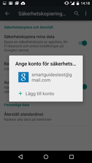 Tryck på ditt säkerhetskopieringskonto