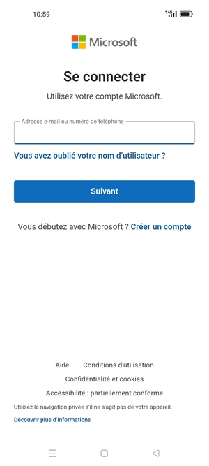 Saisissez votre adresse e-mail et sélectionnez Suivant