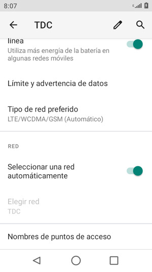Desactive Seleccionar una red automáticamente