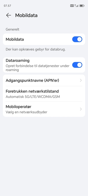 Slå Dataroaming til eller fra