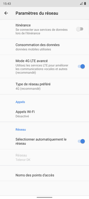 Faites défiler et sélectionnez Noms des points d'accès