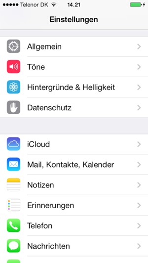 Scrollen Sie und wählen Sie Mail, Kontakte, Kalender