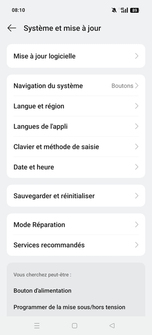 Sélectionnez Sauvegarder et réinitialiser