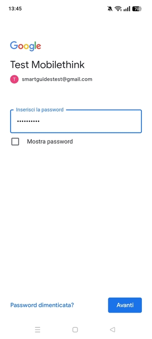 Inserisci la tua password e seleziona Avanti