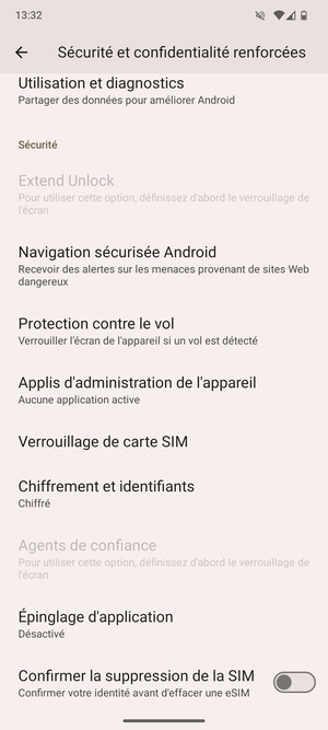 Faites défiler et sélectionnez Verrouillage de la carte SIM