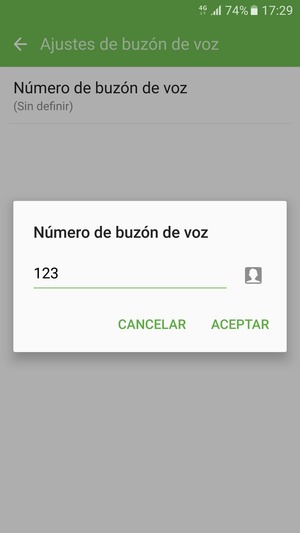 Introduzca el Número de buzón de voz y seleccione ACEPTAR