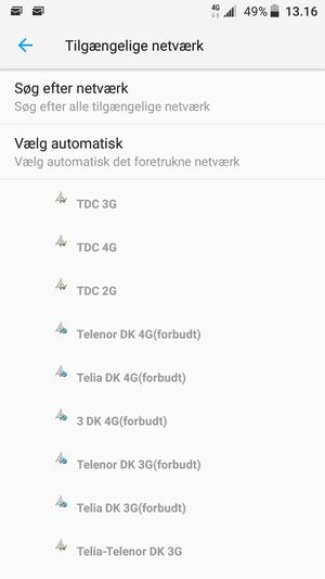 Vælg en netværksudbyder fra listen
