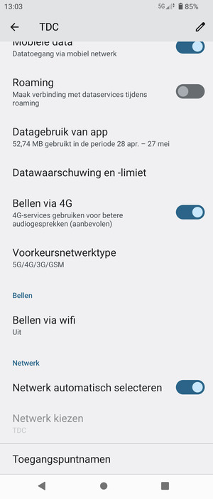 Scroll naar en selecteer Voorkeursnetwerktype