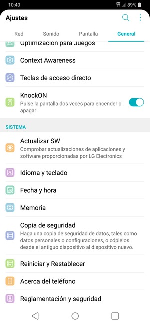 Desplácese y seleccione Copia de seguridad