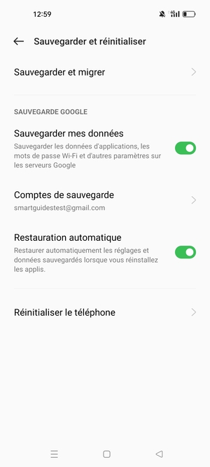 Sélectionnez Comptes de sauvegarde