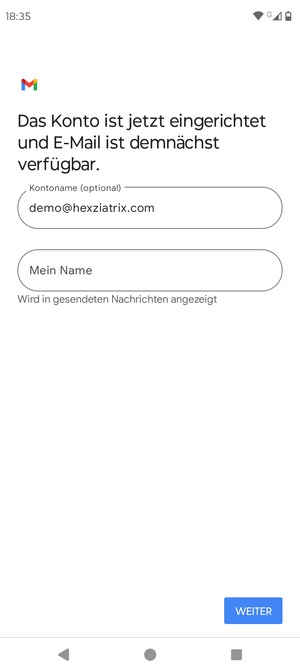 Geben Sie Ihrem Konto einen Namen und geben Sie Ihren Namen ein. Wählen Sie WEITER