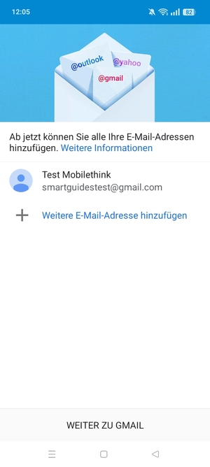 Wählen Sie WEITER ZU GMAIL