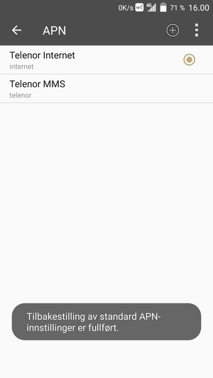 Telefonen din vil tilbakestilles til standard internett-og MMS-innstillinger
