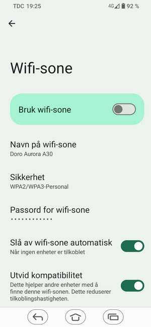 Velg Passord for wifi-sone