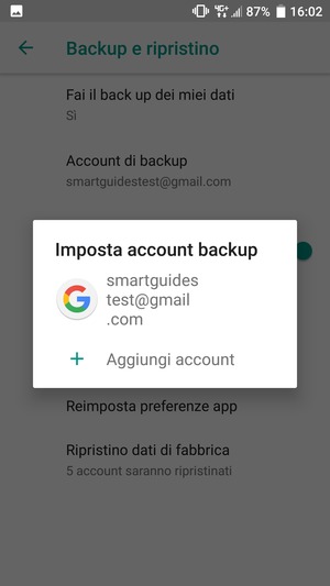Seleziona il tuo account di backup