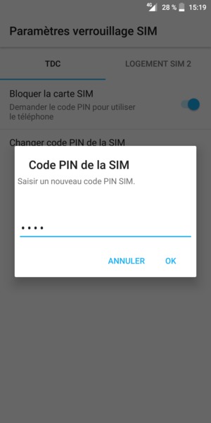 Saisissez votre Nouveau code PIN de la SIM et sélectionnez OK