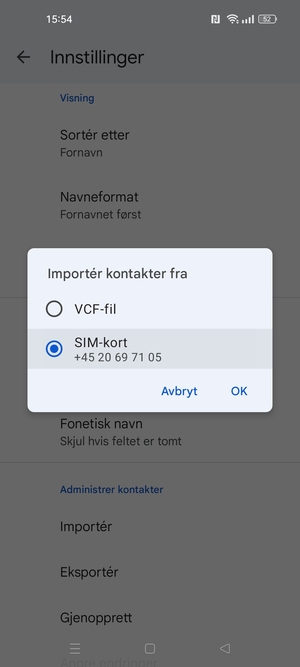 Velg SIM-kort og velg OK
