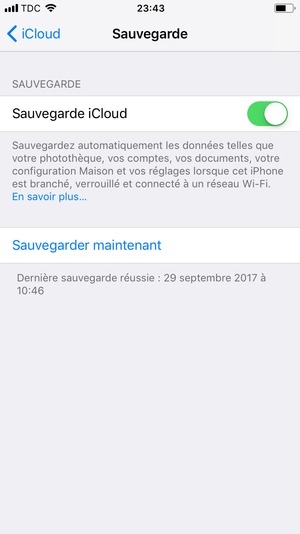 Activez Sauvegarde iCloud