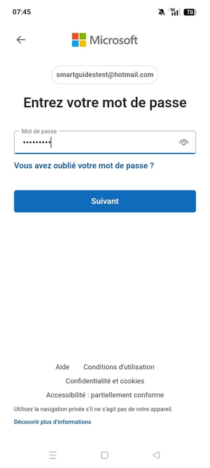 Saisissez votre mot de passe et sélectionnez Suivant