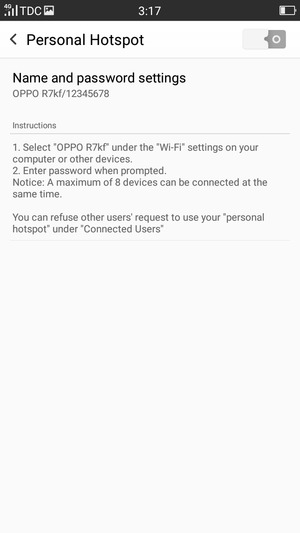 Select Name and password settings