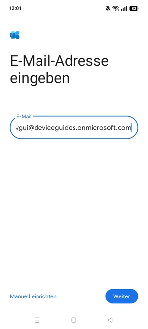 Geben Sie Ihre E-Mail-Adresse ein und wählen Sie Manuell einrichten
