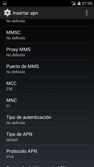 Desplácese hacia abajo e introduzca la información de Internet