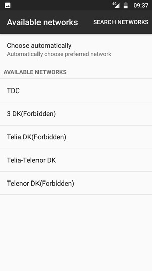 Select a network operator from the list