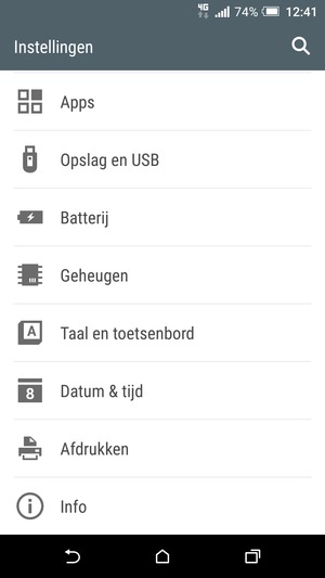 Scroll naar en selecteer Batterij