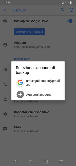Seleziona il tuo account di backup