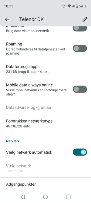 Scroll til og vælg Foretrukken netværkstype