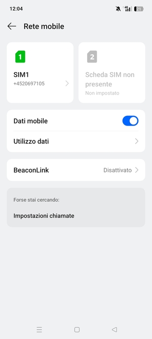 Seleziona SIM1 o SIM2