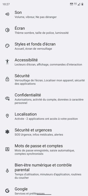 Faites défiler et sélectionnez Localisation