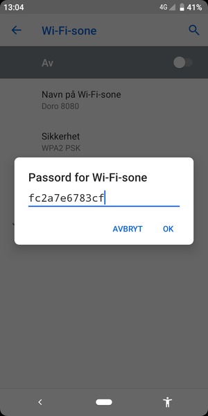 Skriv inn et Wi-Fi hotspot-passord på minst 8 tegn og velg OK