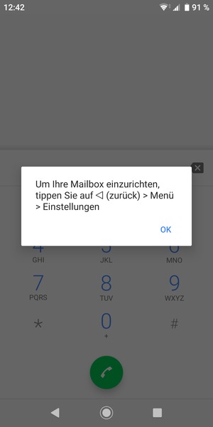 Falls Ihre Voicemail nicht eingerichtet ist, wählen Sie OK