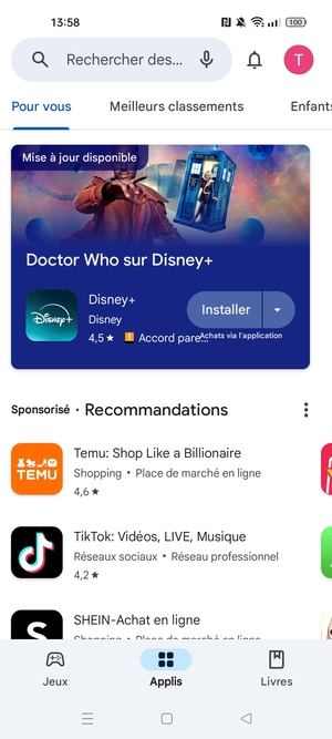 Sélectionnez la barre de Recherche