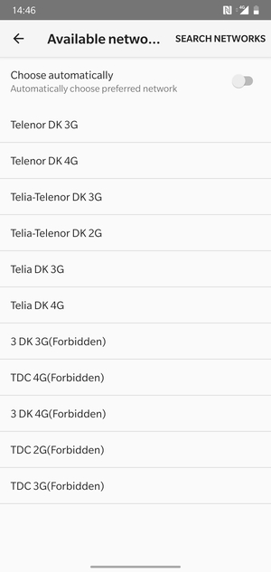 Select a network operator from the list