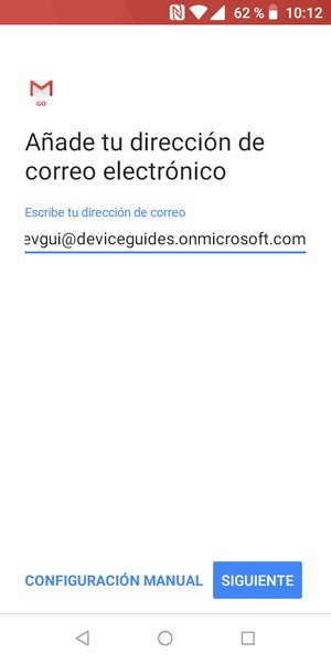 Introduzca su Dirección de correo electrónico y seleccione CONFIGURACIÓN MANUAL