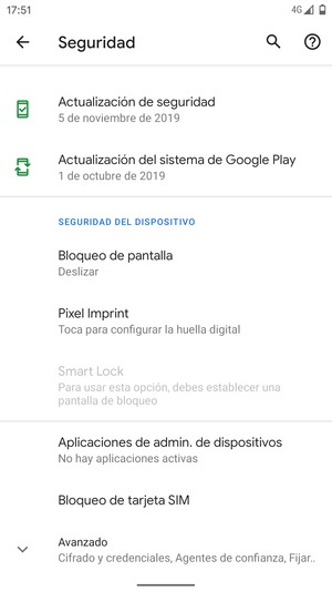 Desplácese y seleccione Bloqueo de tarjeta SIM