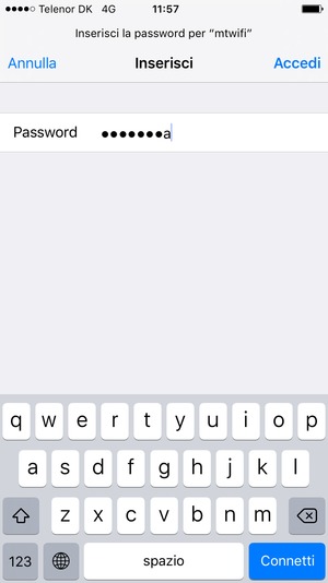 Inserisci la password del Wi-Fi e seleziona Accedi