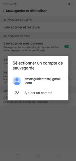 Sélectionnez votre compte de sauvegarde