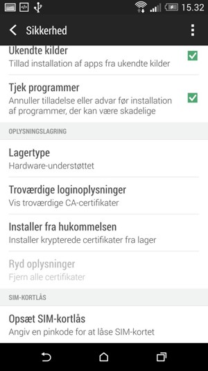 For at ændre PIN-koden til sim-kortet, vælg Opsæt SIM-kortlås