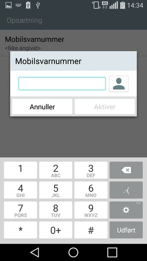 Indtast Mobilsvarnummer og vælg Aktiver