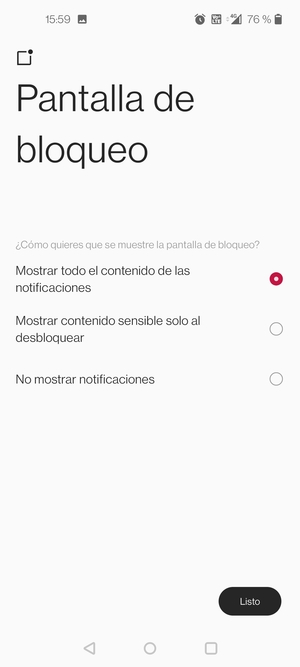Seleccione la opción deseada y seleccione Listo
