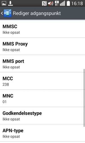 Scroll ned og indtast MMS-oplysninger