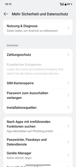 Scrollen Sie und wählen Sie SIM-Kartensperre