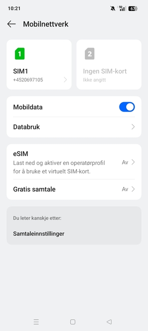 Velg SIM1 eller SIM2