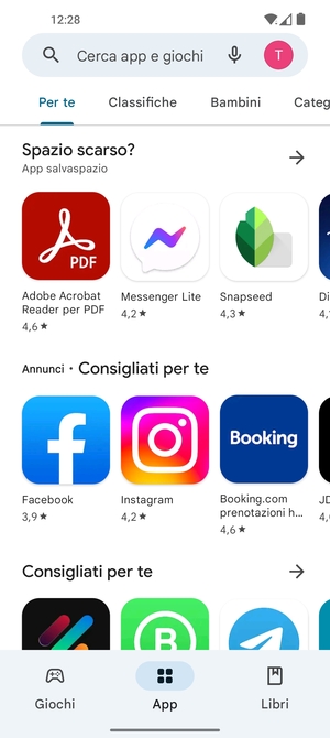 Seleziona la barra di ricerca