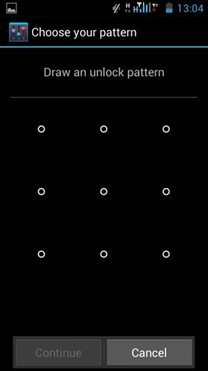 Draw an unlock pattern and select Continue