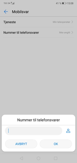 Skriv inn Nummer til telefonsvarer og velg OK